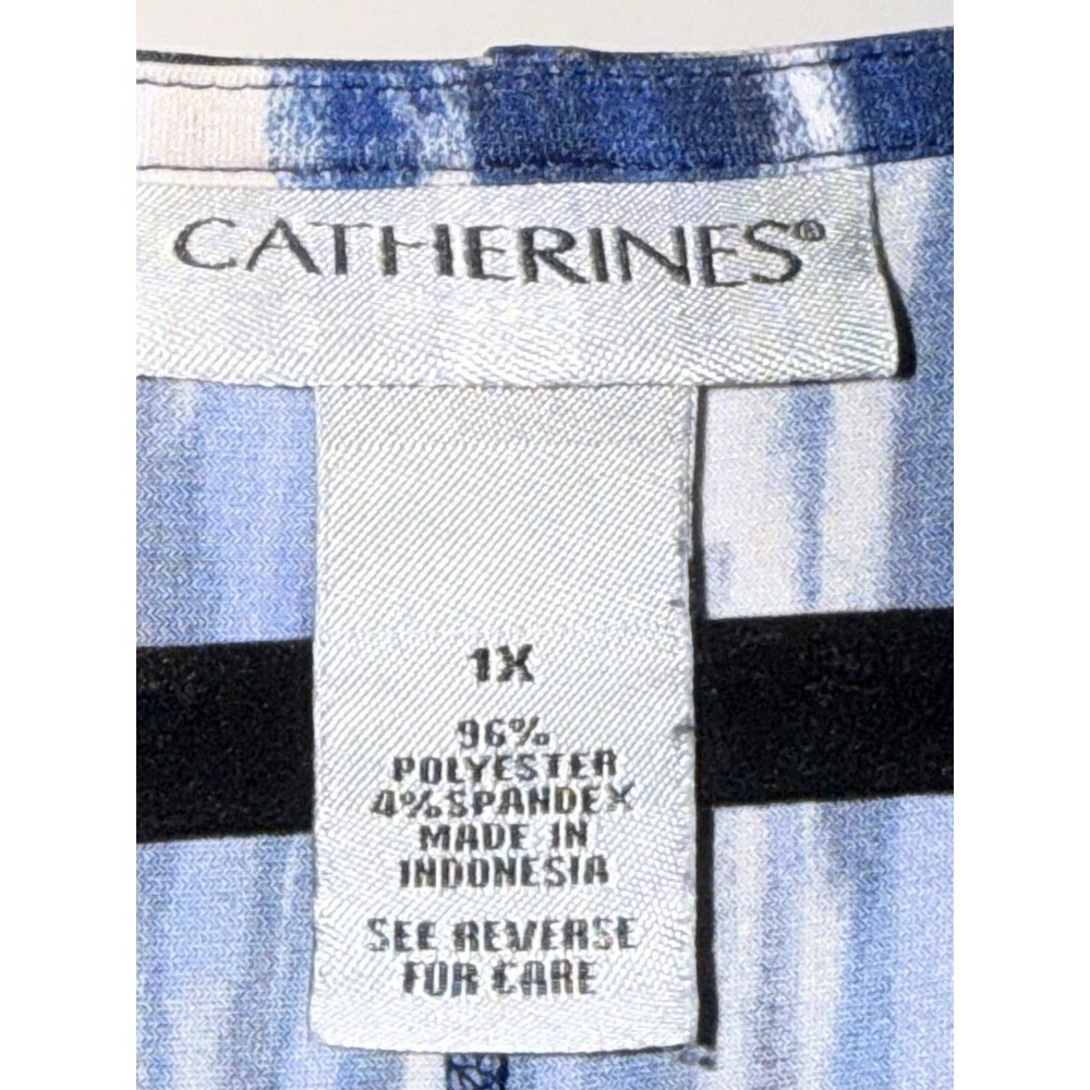 Catherines Twist Front Top Size 1X Blue Stretch 3/4 Sleeves V Neck - Picture 2 of 5